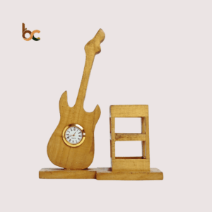 Wooden Guitar Shape Desk Organizer with Clock & Multi-Purpose Holder – Home & Office Decor Gift