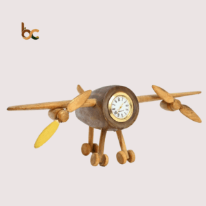 Handcrafted Wooden Airplane Clock – Vintage Décor for Desk & Home