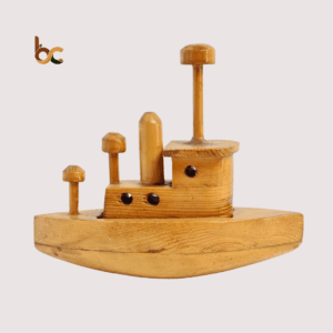 Handcrafted Wooden Tugboat Toy – Classic Nautical Decor for Kids & Home