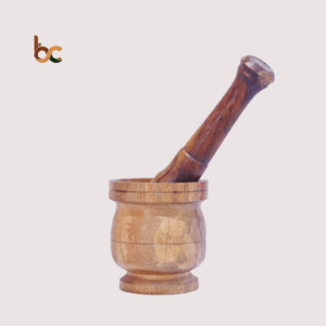 Handcrafted Wooden Mortar & Pestle Set with Natural Finish & Traditional Design
