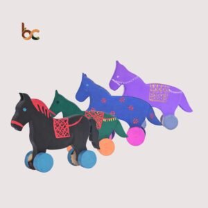 Handcrafted Wooden Toy Horse – Multi Color Options | Decorative Wooden Horse with Wheels Set of 1