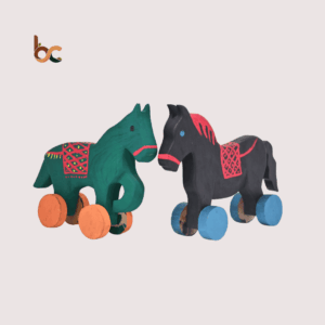 Handcrafted Wooden Toy Horse Combo (Set of 2) – Multi Color Options | Decorative Wooden Horse with Wheels